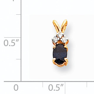 14K Gelbgold 6x4 mm ovaler Saphir AAA und echter Diamant Anhänger