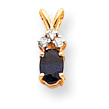 14K Gelbgold 6x4 mm ovaler Saphir AAA und echter Diamant Anhänger