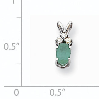 14K Weißgold Anhänger mit 6x4mm ovalem Smaragd VS und echten Diamanten