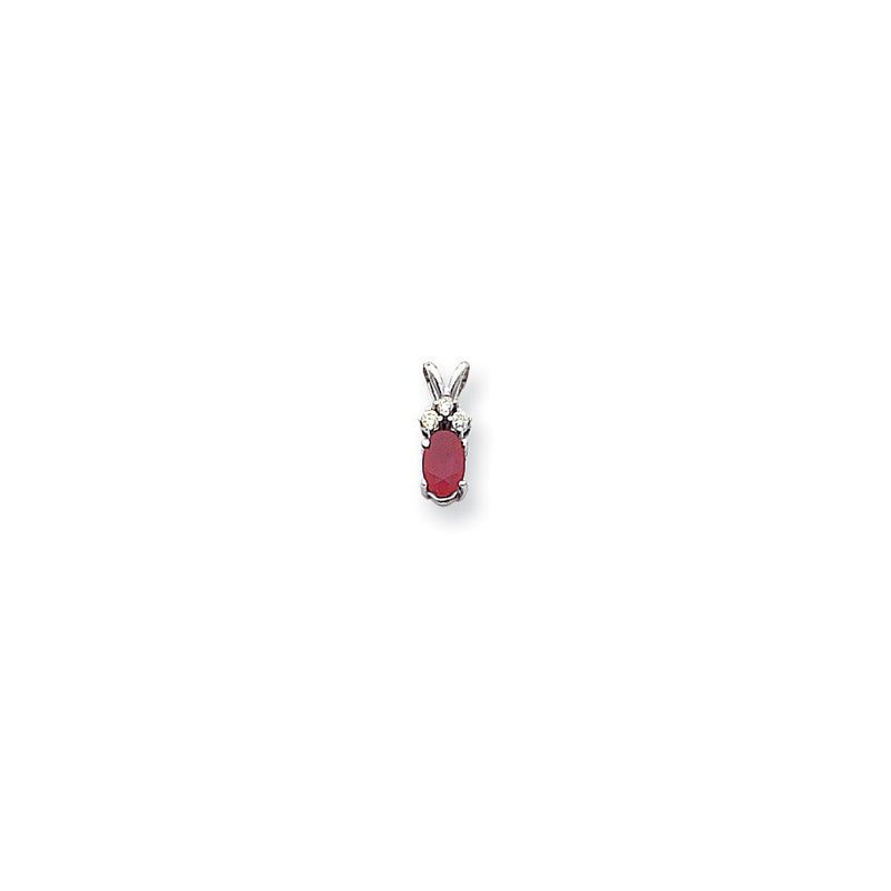 14K Weißgold Anhänger mit ovalem Rubin AA 6x4 mm und Diamanten