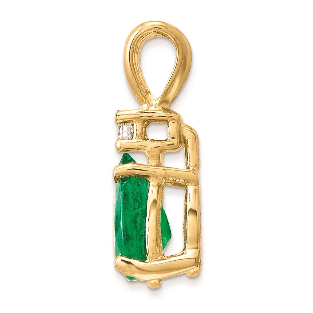 14K Gelbgold 6x4 mm Birnen-Smaragd AAA Echter Diamant Anhänger