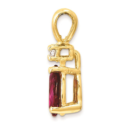14K Gelbgold Anhänger mit 6x4 mm birnenförmigem Rubin und echtem Diamant