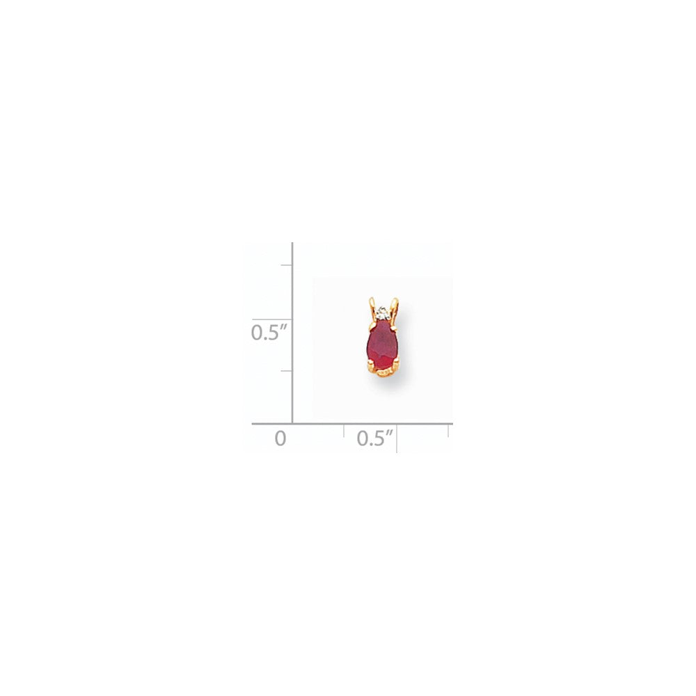 14K Gelbgold Anhänger mit 6x4 mm birnenförmigem Rubin und echtem Diamant