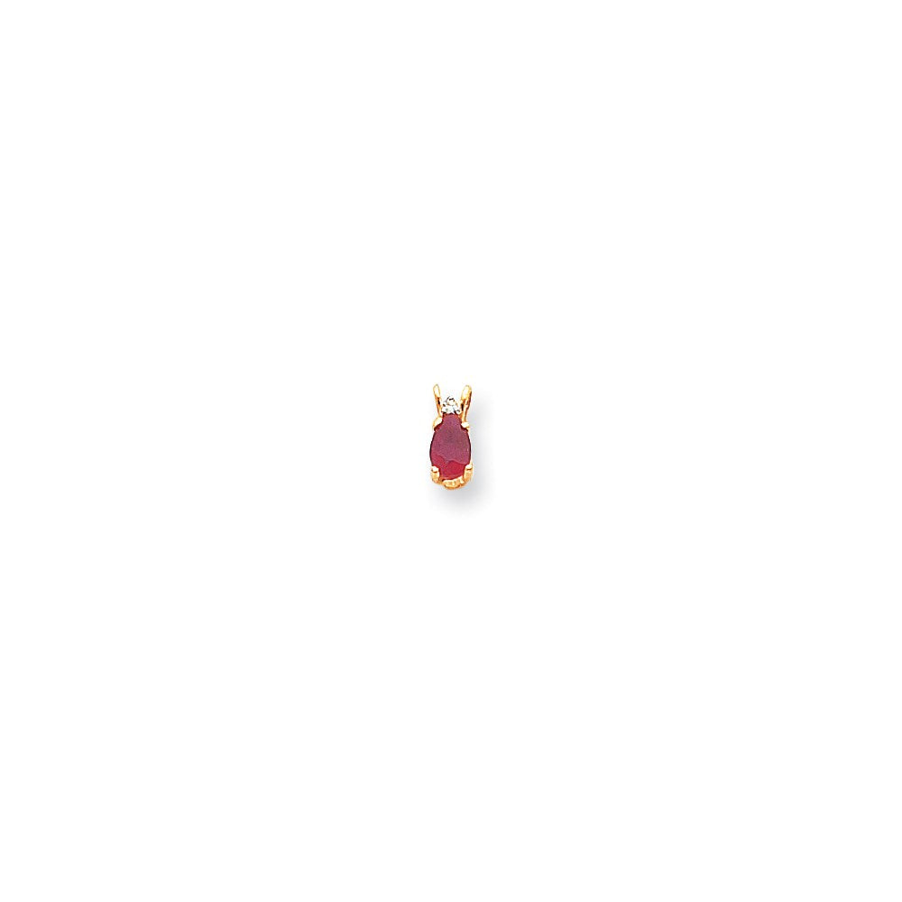 14K Gelbgold Anhänger mit 6x4 mm birnenförmigem Rubin und echtem Diamant