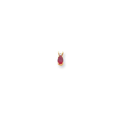 14K Gelbgold Anhänger mit 6x4 mm birnenförmigem Rubin und echtem Diamant