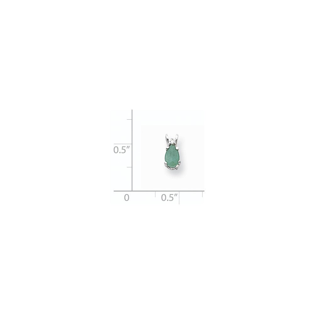 14K Weißgold Smaragd Echt-Diamant-Anhänger