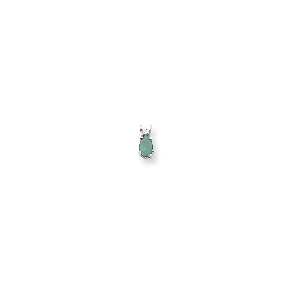 14K Weißgold Anhänger mit 6x4mm birnenförmigem Smaragd A und echtem Diamant