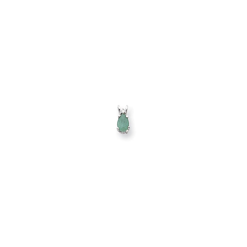 14K Weißgold Anhänger mit 6x4mm birnenförmigem Smaragd A und echtem Diamant