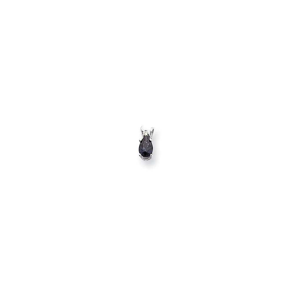 14K Weißgold Anhänger mit 6x4 mm Saphir im Birnenschliff und echtem Diamanten