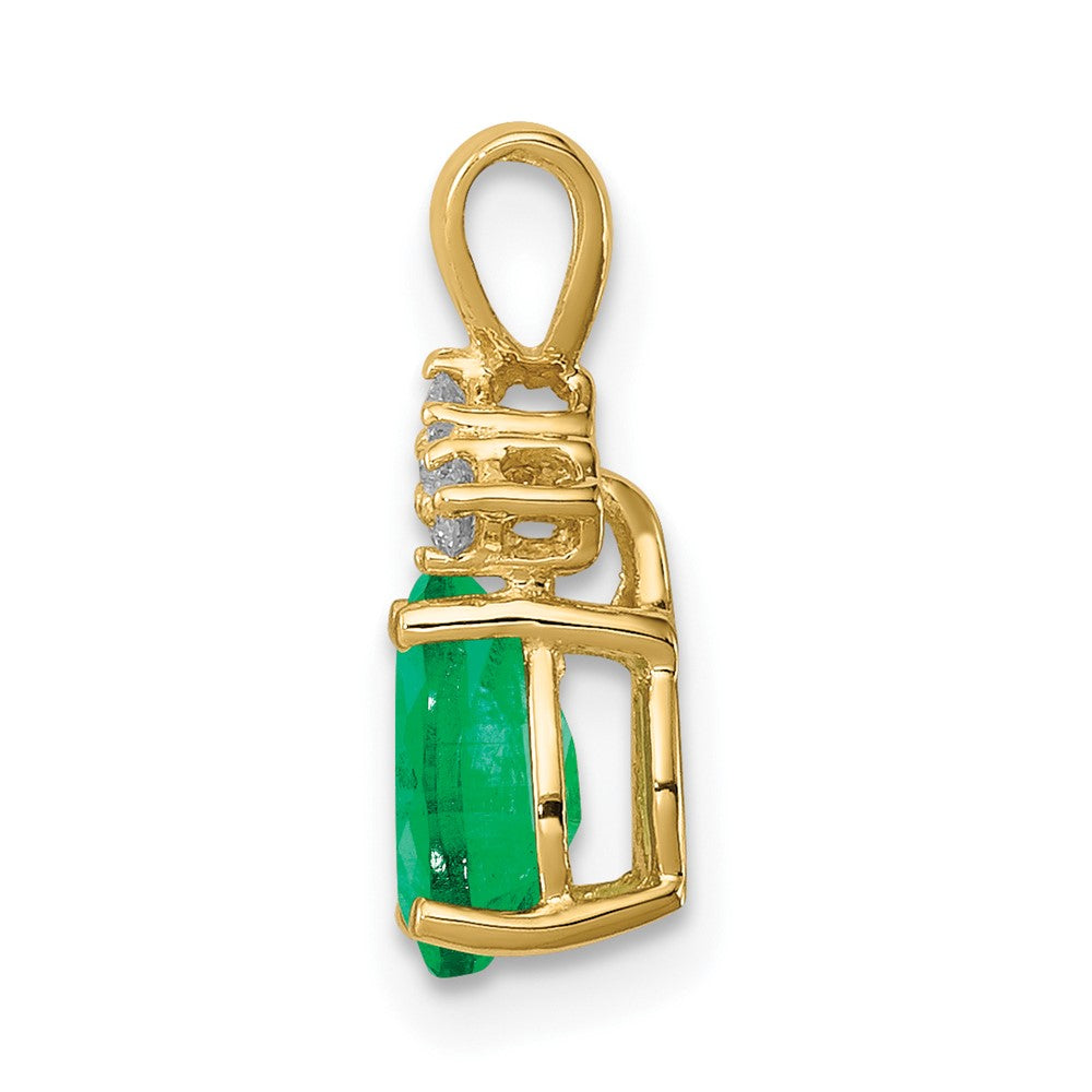 14K Gelbgold-Anhänger mit Smaragd und echtem Diamant