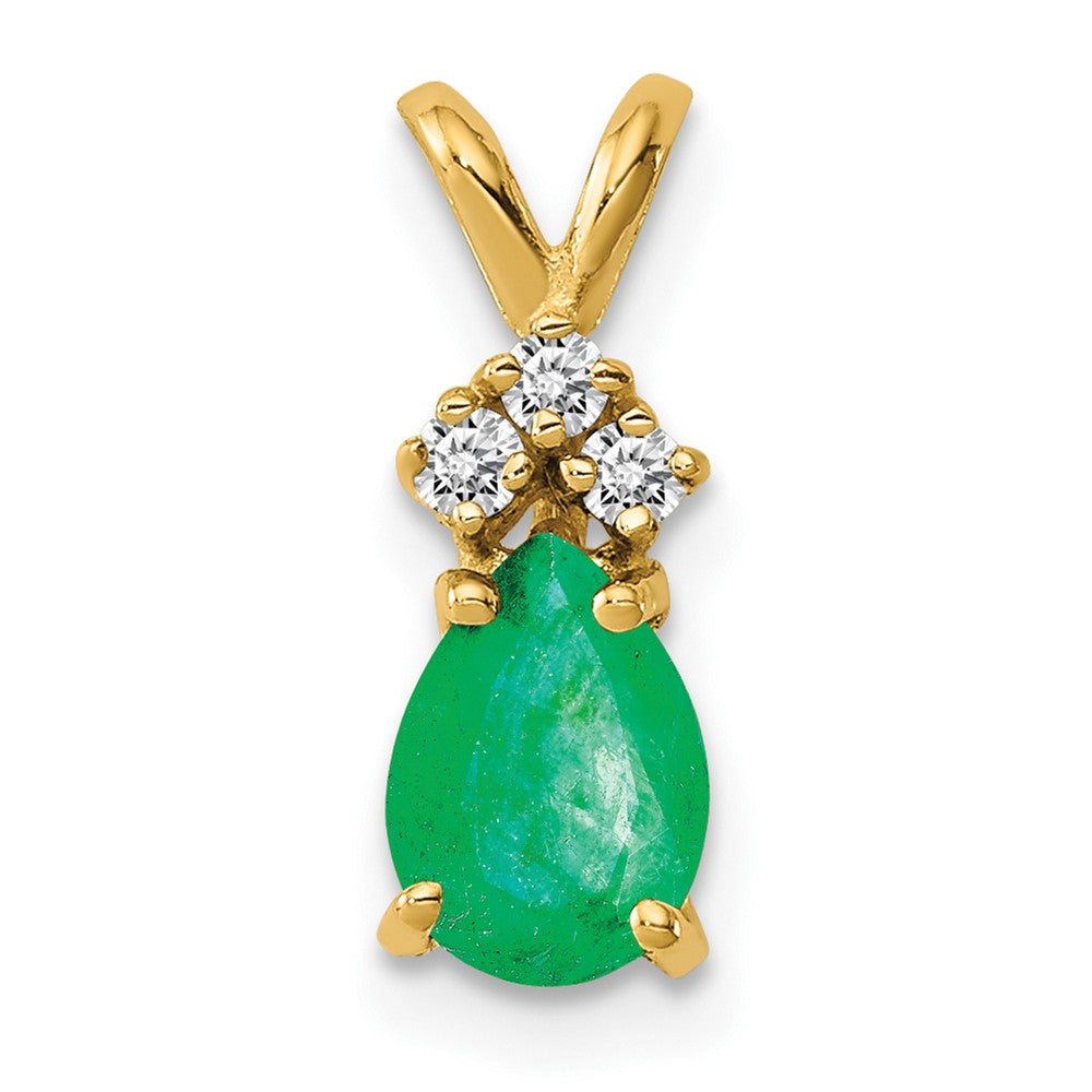14K Gelbgold 7x5mm Birnenschliff-Smaragd AAA Echter-Diamant-Anhänger