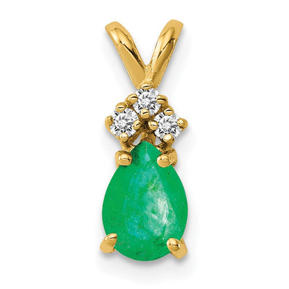 14K Gelbgold-Anhänger mit Smaragd und echtem Diamant