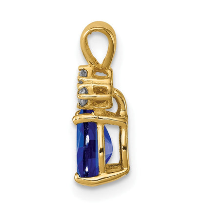 14K Anhänger mit birnenförmigem Saphir (7x5 mm) und natürlichem Diamant