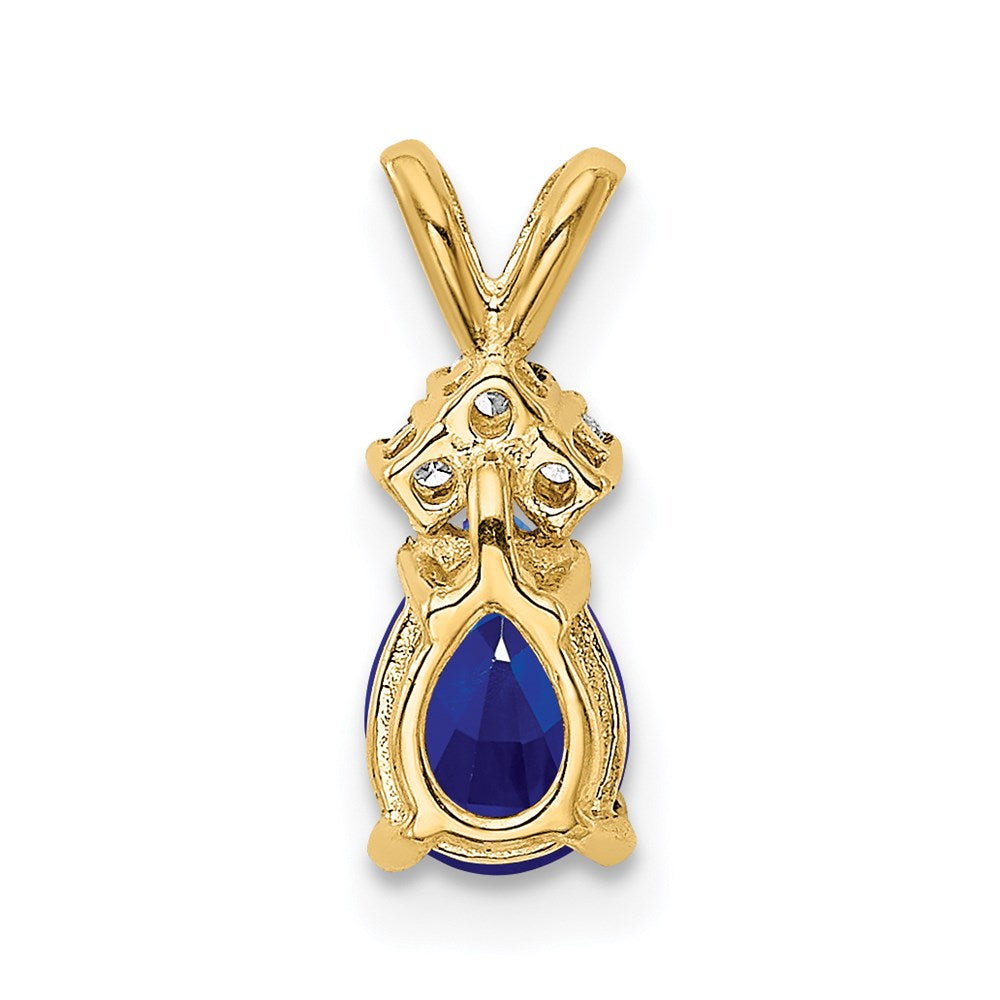 14K Anhänger mit birnenförmigem Saphir (7x5 mm) und natürlichem Diamant