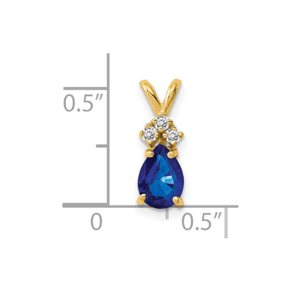 14K Anhänger mit birnenförmigem Saphir (7x5 mm) und natürlichem Diamant