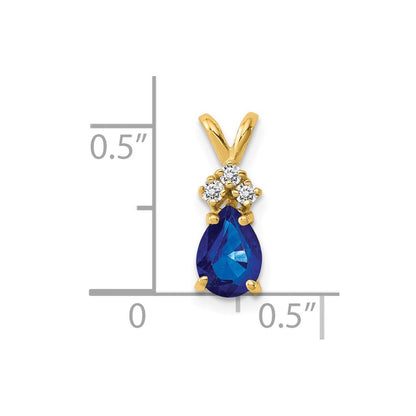 14K Anhänger mit birnenförmigem Saphir (7x5 mm) und natürlichem Diamant