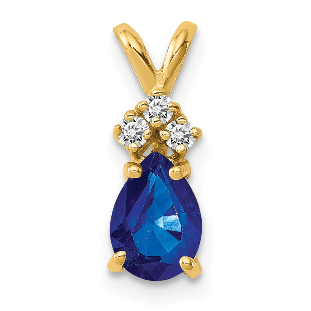 14K Anhänger mit birnenförmigem Saphir (7x5 mm) und natürlichem Diamant