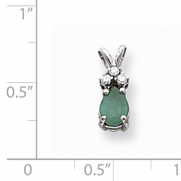 14K Weißgold Anhänger mit 7x5mm Smaragd im Birnenschliff VS und echtem Diamant