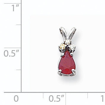 14K Weißgold Anhänger mit 7x5mm Rubin im Birnenschliff AAA und echten Diamanten