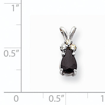 14K Weißgold Anhänger mit birnenförmigem 7x5mm Saphir und echtem Diamanten