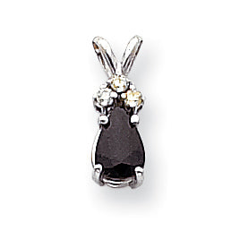 14K Weißgold Anhänger mit birnenförmigem 7x5mm Saphir und echtem Diamanten