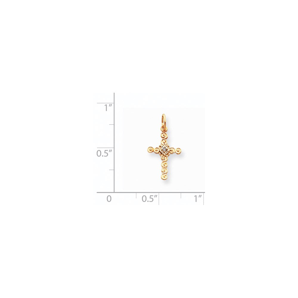 14K Gelbgold Kleiner AA Echter Diamant Kreuz-Charm