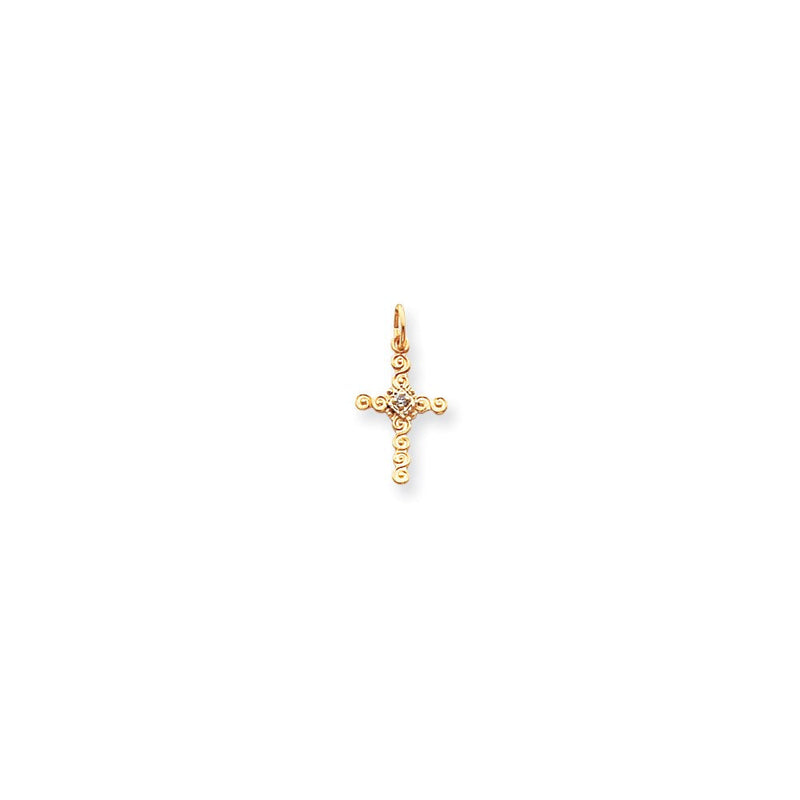 14K Gelbgold Kleiner AA Echter Diamant Kreuz-Charm