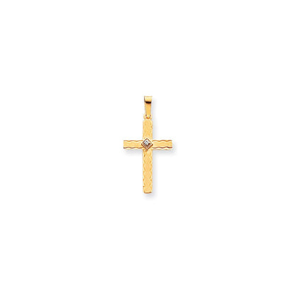 14K Gelbgold AA Echtdiamant-Kreuzanhänger