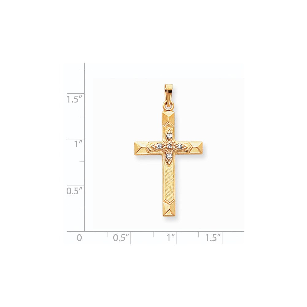14K Gelbgold Hohler Lateinischer Kreuz-Anhänger mit echtem AA-Diamant