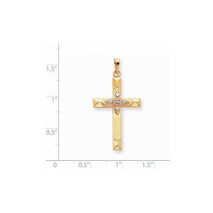 14K Gelbgold Hohler Lateinischer Kreuz-Anhänger mit echtem AA-Diamant