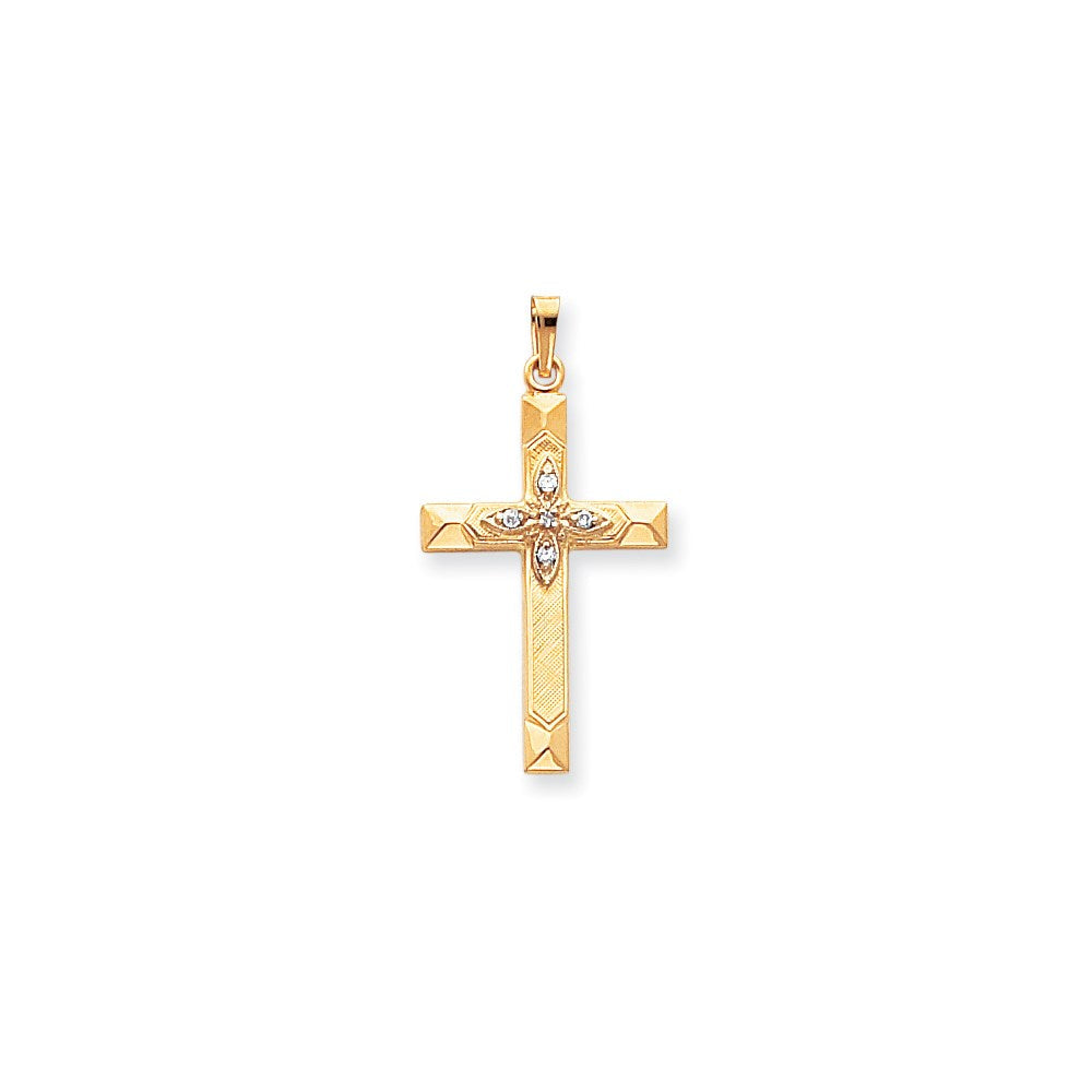 14K Gelbgold Hohler Lateinischer Kreuz-Anhänger mit echtem AA-Diamant