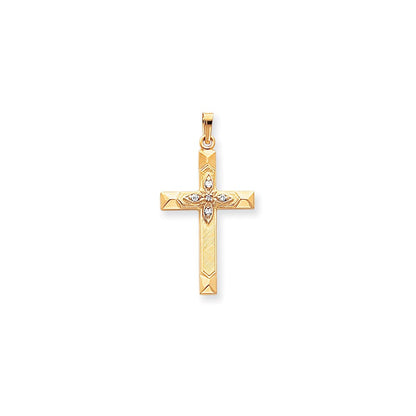14K Gelbgold Hohler Lateinischer Kreuz-Anhänger mit echtem AA-Diamant