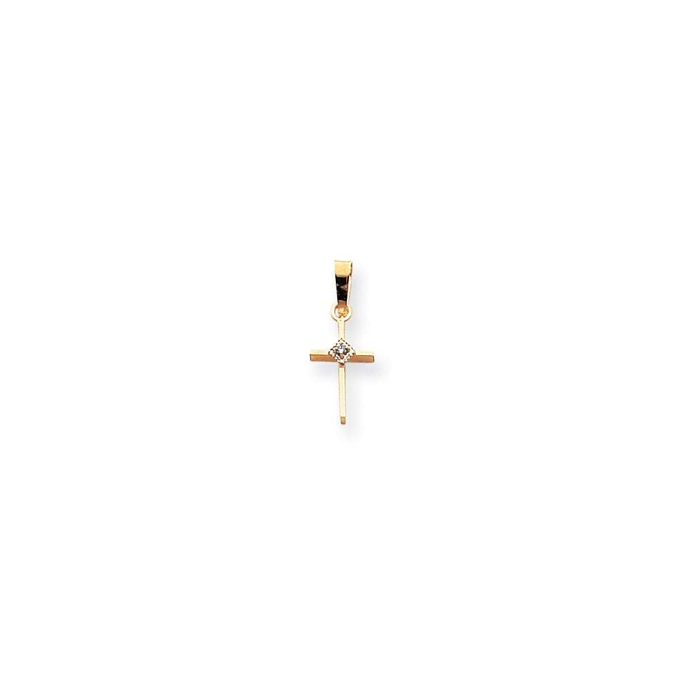 14K Gelbgold Kleiner AA Echter Diamant Kreuz-Anhänger