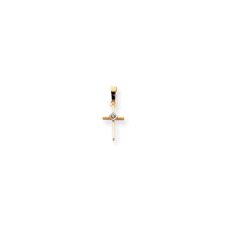 14K Gelbgold Kleiner AA Echter Diamant Kreuz-Anhänger