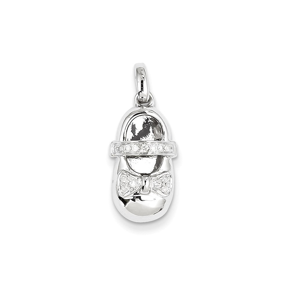 14K Weißgold Echter Diamant Baby-Mädchen-Schuh-Anhänger