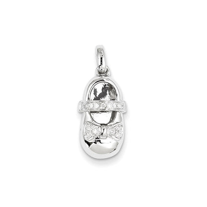 14K Weißgold Echter Diamant Baby-Mädchen-Schuh-Anhänger