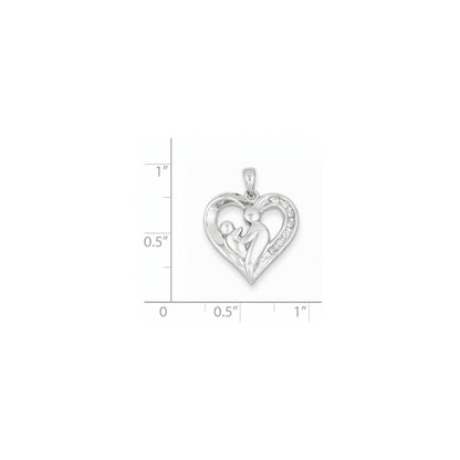 14K Weißgold Herz-Anhänger mit echten Diamanten, Mutter und Kind