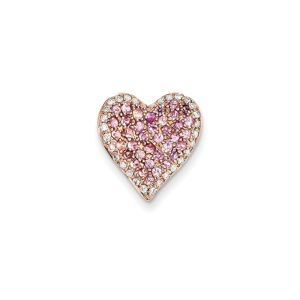 14K Roségold Vintage-Herzanhänger mit echtem AA-Diamant und Pink-Saphir