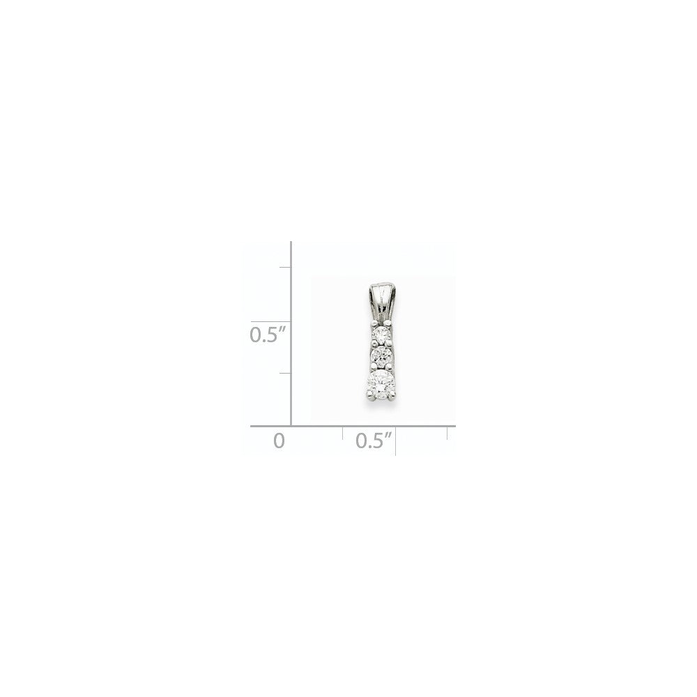 14K Weißgold Anhänger mit 3 echten Diamanten (Drei-Stein-Design)