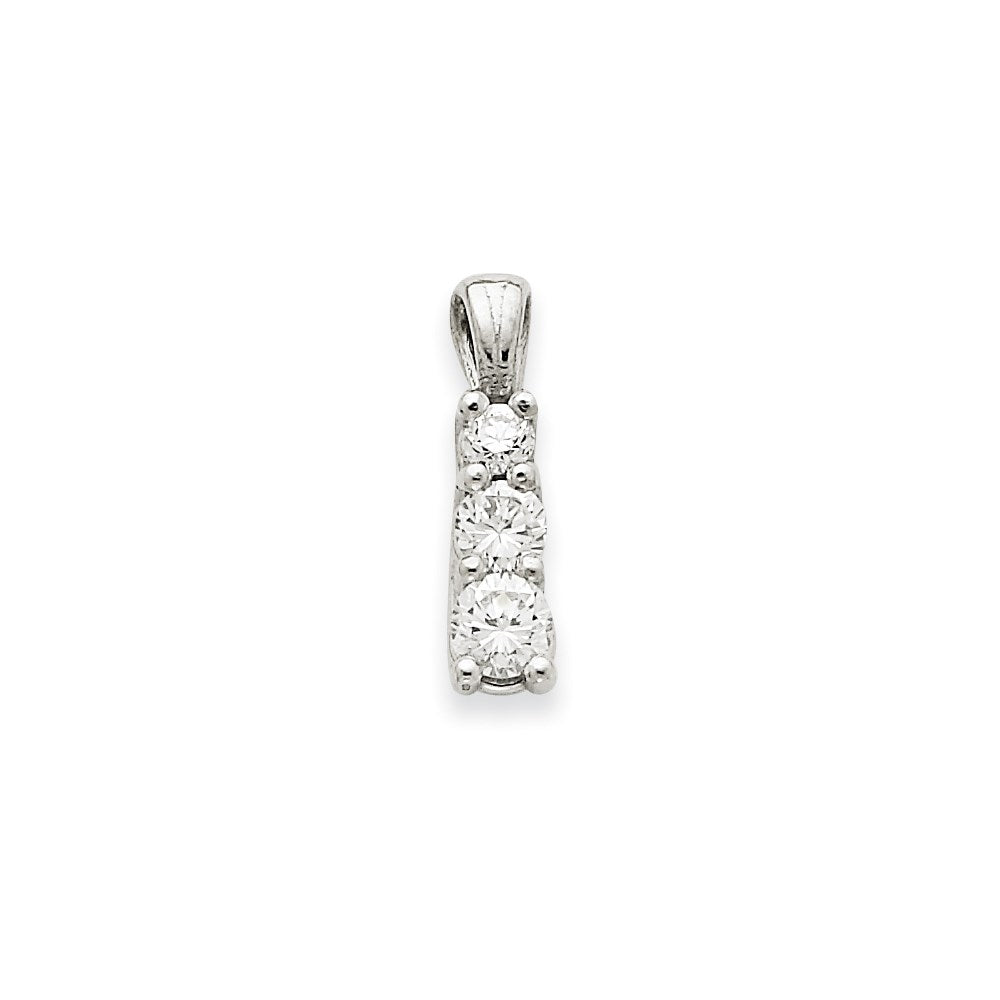 14K Weißgold Dreistein-Anhänger mit echten Diamanten
