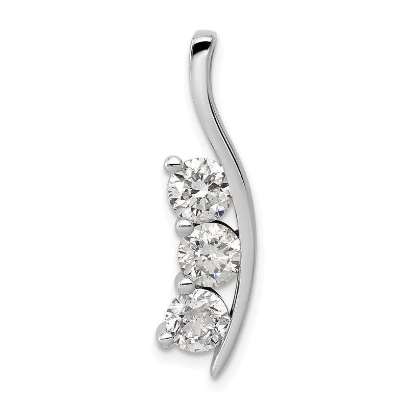 14K Weißgold Diamant Dreistein geschwungener Bar-Anhänger