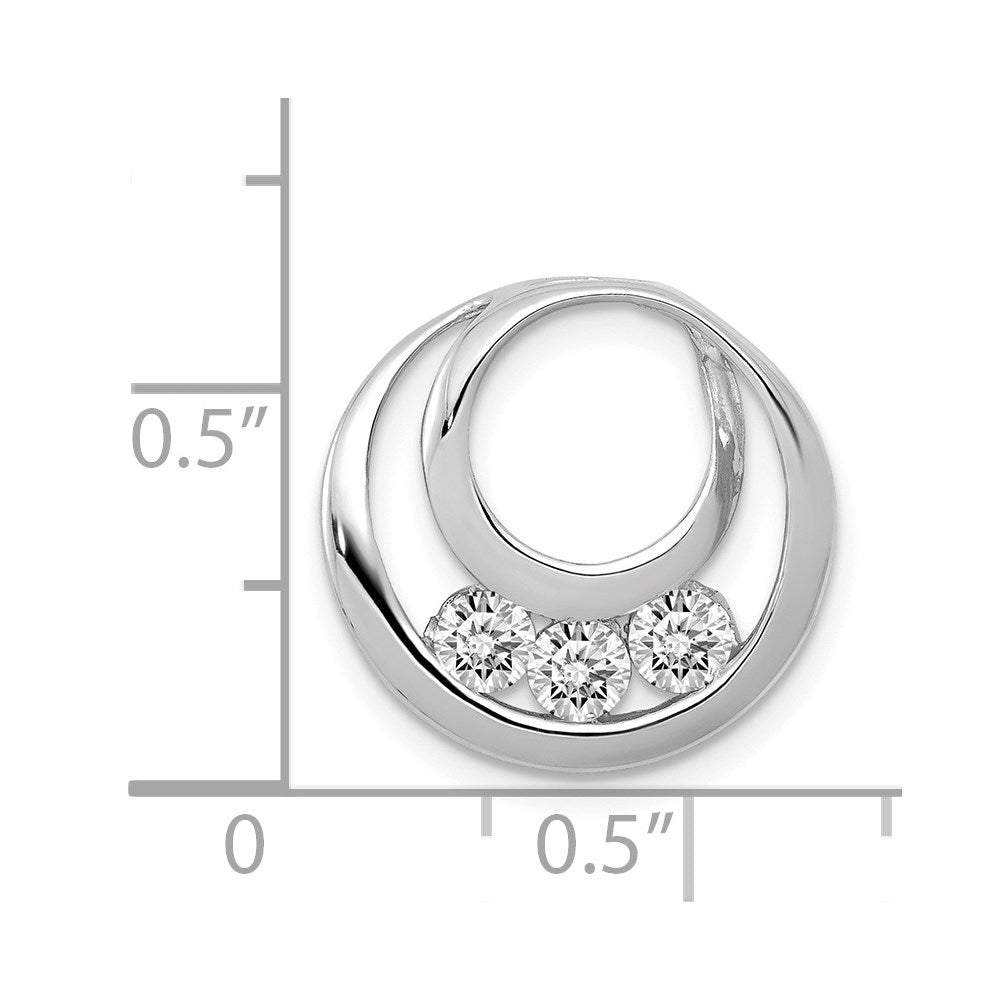 14K Weißgold 3,2 mm Kette mit Dreistein-Kreis-Anhänger zum Aufschieben mit VS-Diamanten