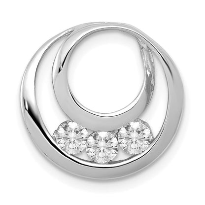 14K Weißgold 3,2 mm Kette mit Dreistein-Kreis-Anhänger zum Aufschieben mit VS-Diamanten