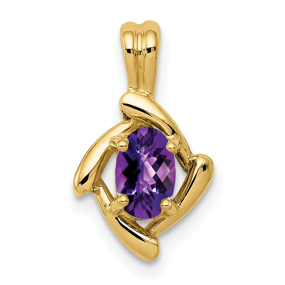 14K Gelbgold Anhänger mit ovalem Amethyst im Schachbrettschliff, 6x4mm