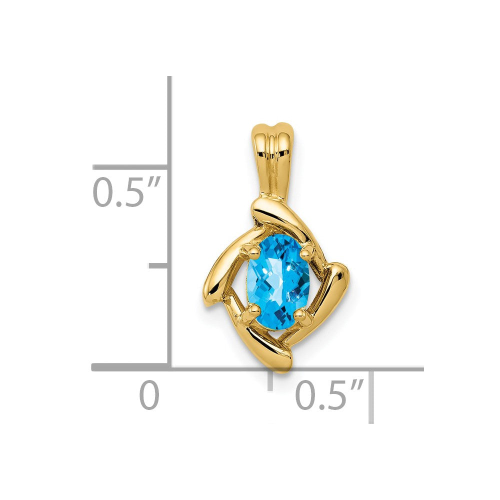 14K Gelbgold Anhänger mit 6x4 mm ovalem Blautopas im Schachbrettschliff