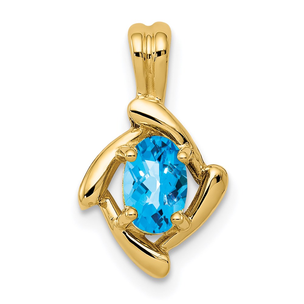 14K Gelbgold Anhänger mit 6x4 mm ovalem Blautopas im Schachbrettschliff