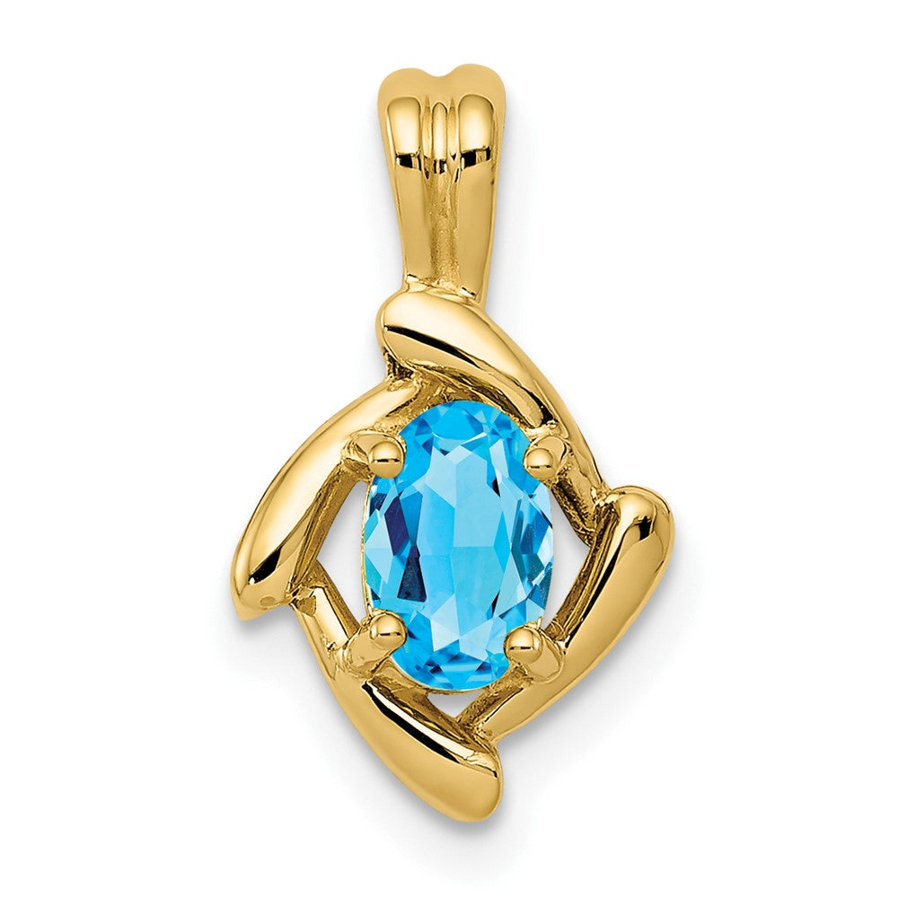 14K Gelbgold Anhänger mit ovalem Blautopas, 6x4 mm
