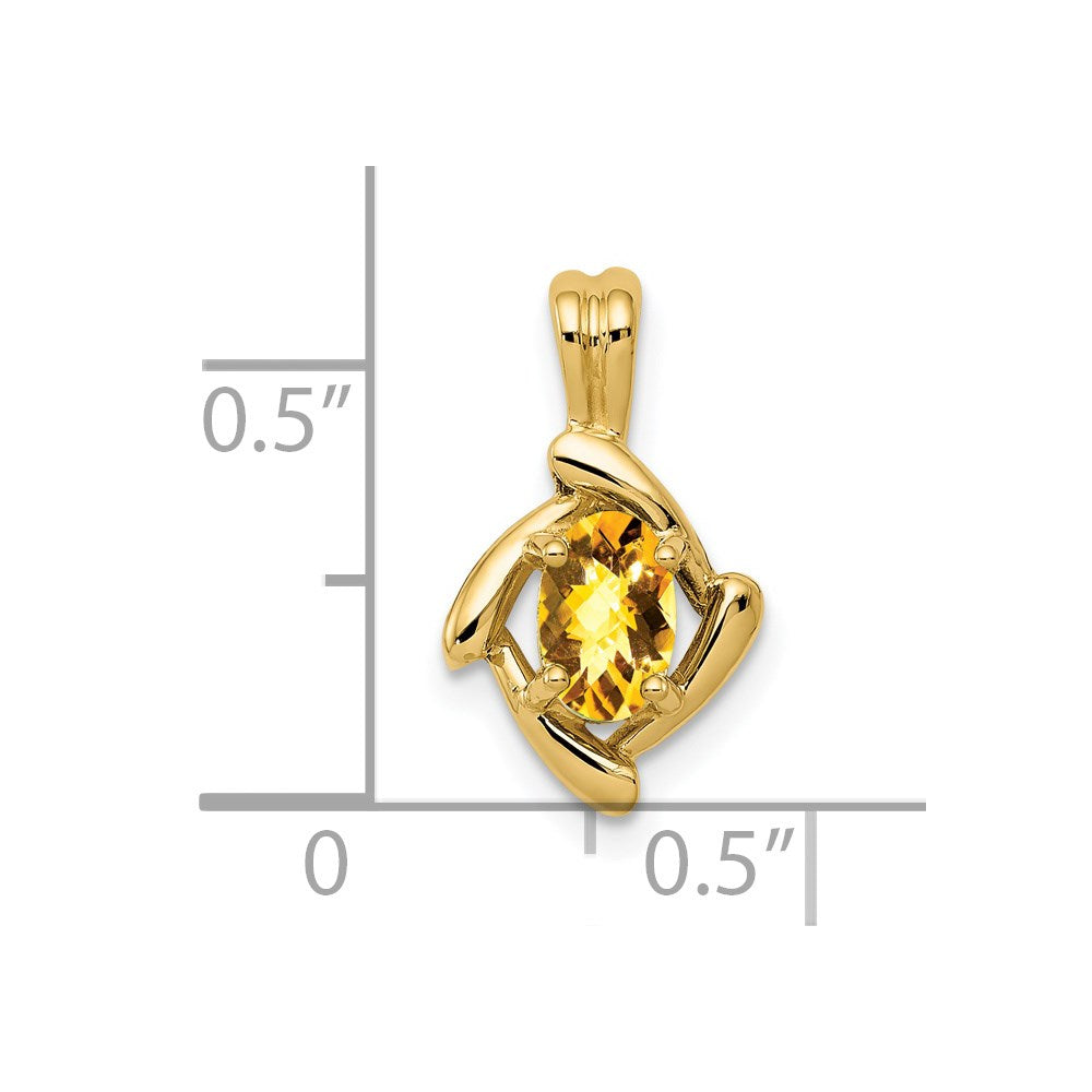 14K Gelbgold Citrin-Anhänger, 6x4 mm, oval, Schachbrettschliff
