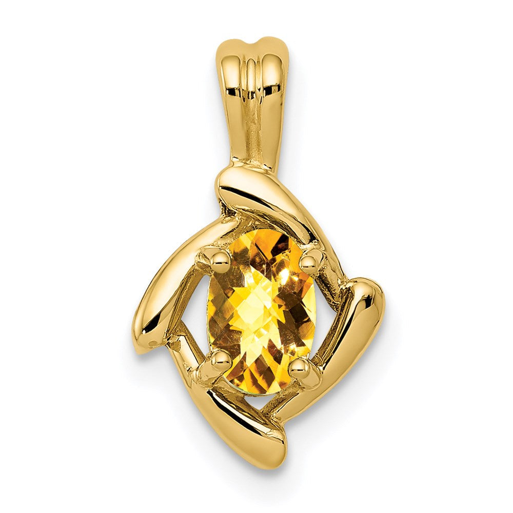 14K Gelbgold Citrin-Anhänger, 6x4 mm, oval, Schachbrettschliff
