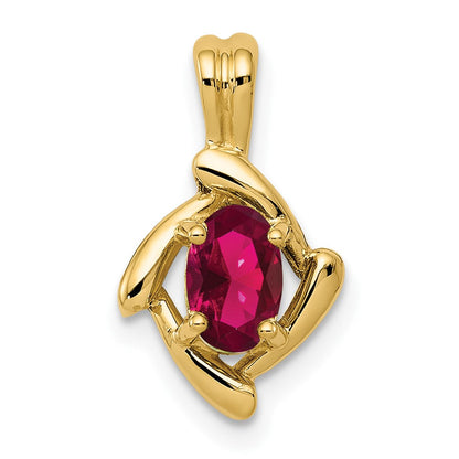 14-Karat-Gelbgold-Anhänger mit ovalem, synthetischem Rubin, 6x4 mm